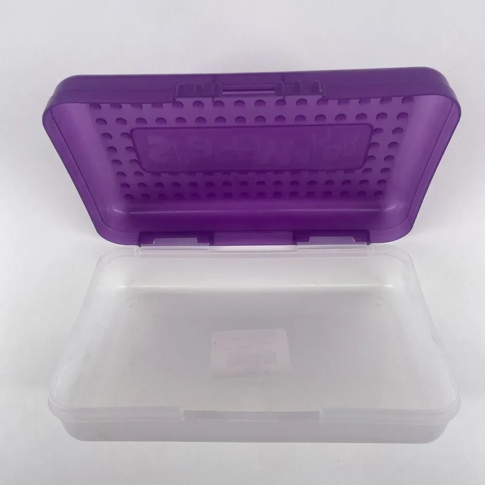2 SpaceMaker Pencil Box Purple Top Clear Bottom Back To School Organizer